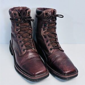 JUSTIN MEN'S STAMPEDE LACE-UP WORK BOOTS - SOFT TOE Size 10